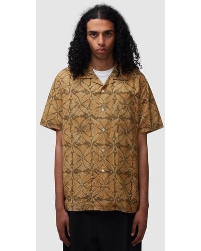 Beams Plus Open Collar Block Print Shirt - Brown