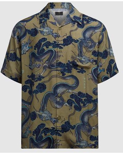 Maharishi Cloud Dragon Camp Collar Shirt - Blue