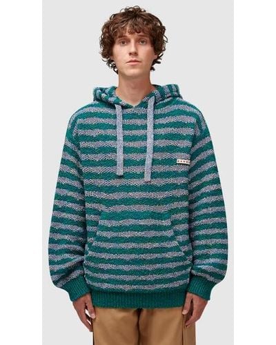 Marni Roundneck Knitted Hoodie - Blue