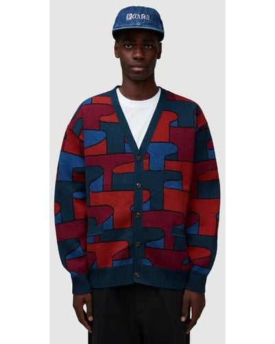 Parra Canyons All Over Knitted Cardigan - Blue