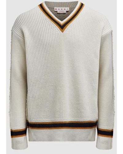 Marni Knitted V-neck Sweater - Grey