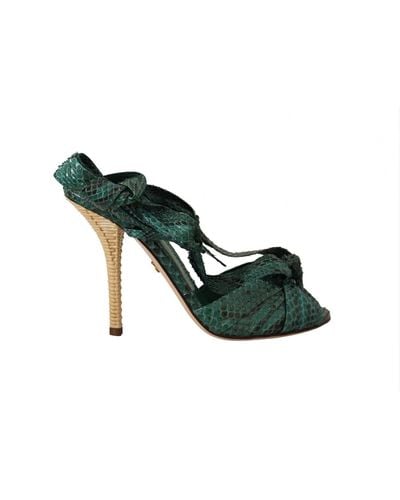 Dolce & Gabbana Emerald Exotic Leather Heeled Sandals - Black