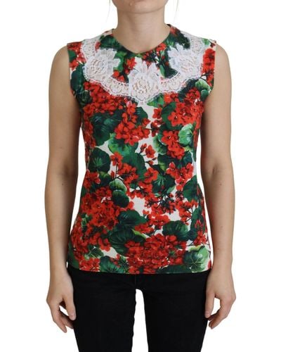 Dolce & Gabbana White Floral Wool Lace Vest Tank Top - Red