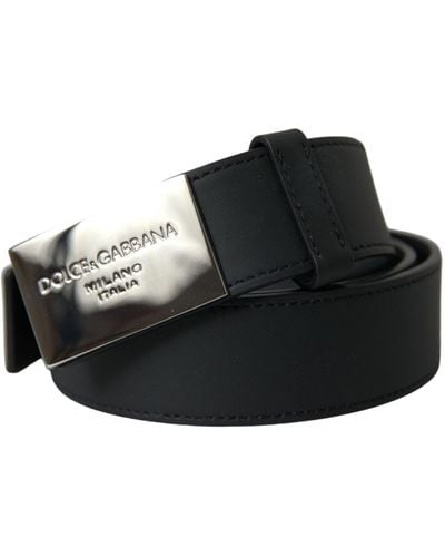 Dolce & Gabbana Leather Logo Metal Buckle Belt - Black