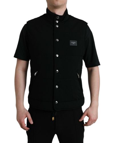 Dolce & Gabbana Rayon Buttoned Vest Logo Jacket - Black