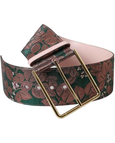Dolce & Gabbana Floral Jacquard Lurex Buckle Belt - Brown