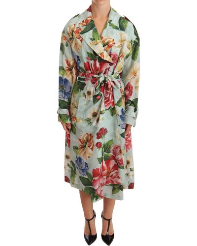 Dolce & Gabbana Elegant Floral Silk Trench Coat - Multicolor