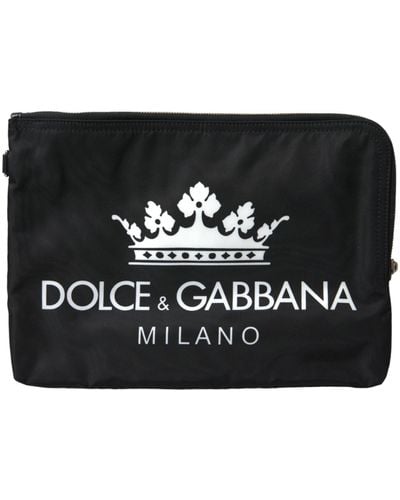 Dolce & Gabbana Elegant Nylon Clutch With Crown Print - Black