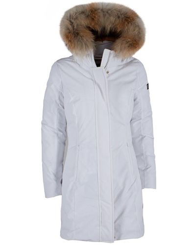 Yes-Zee Chic White Down Jacket With Fur - Blue