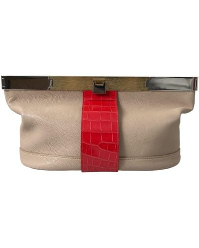 Balenciaga Two Tone Exotic Leather Clutch - Red