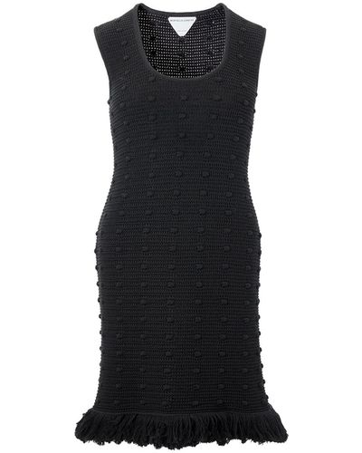 Bottega Veneta Knitted Black Dress With Pompom Details