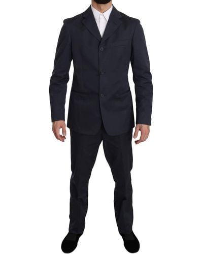 Romeo Gigli Two Piece 3 Button Cotton Solid Suit - Blue