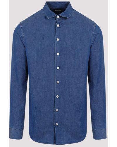 Giorgio Armani Medium Denim Blue Cotton Shirt