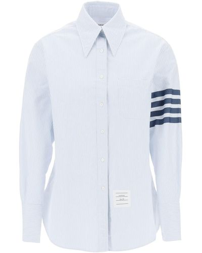Thom Browne Striped Oxford Shirt With Pointed Collar - White