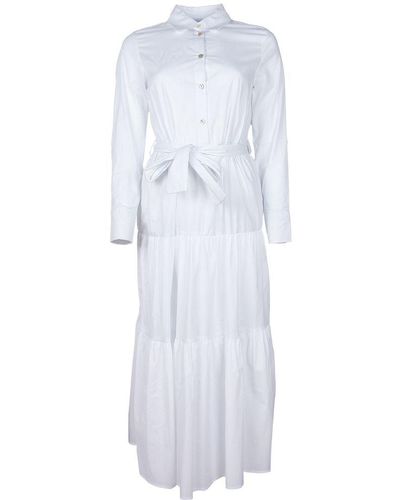 Alpha Studio White Cotton Dress - Blue