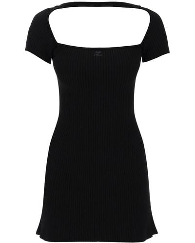 Courreges "Hyperbole Mini Ribbed Jersey Dress With - Black