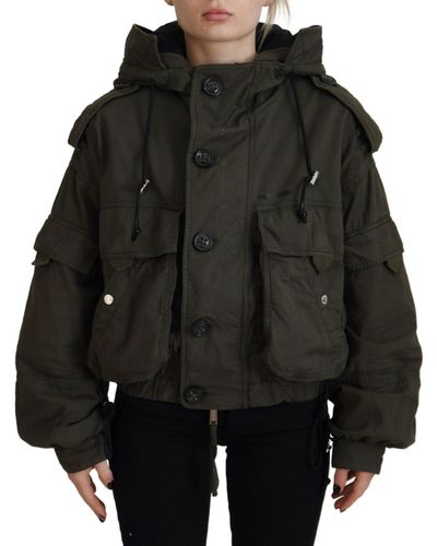DSquared² Green Cotton Hooded Cargo Button Jacket - Black