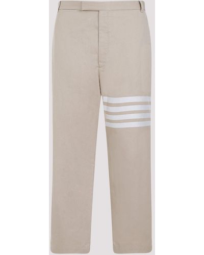 Thom Browne Camel Beige Cotton Unconstructed Straight Leg Trousers - Natural