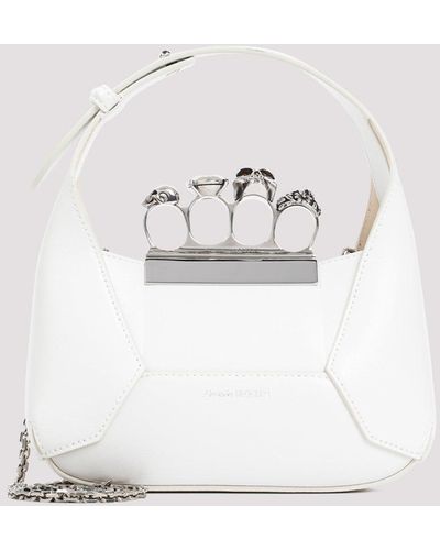 Alexander McQueen Soft Ivory Leather Jewelled Hobo Mini Bag - White
