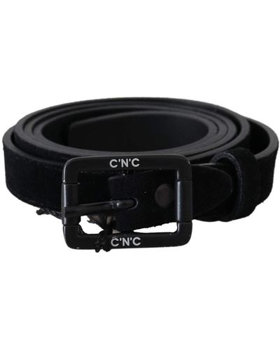 CoSTUME NATIONAL Black Leather Velvet Buckle Waist Belt