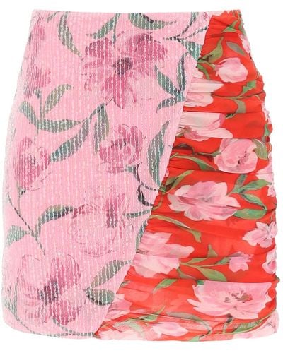 ROTATE BIRGER CHRISTENSEN Rotate Floral Print And Sequin Mini Skirt - Pink