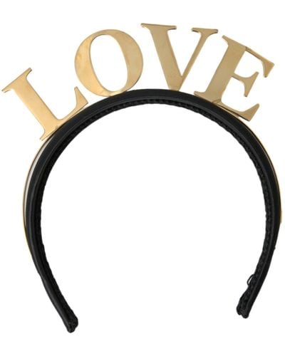 Dolce & Gabbana Black Gold Brass Love Crown Tiara Hairband Diadem - White