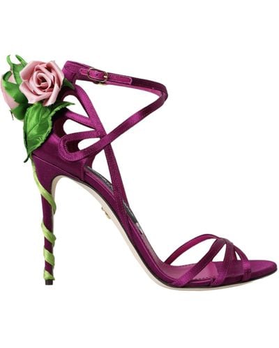 Dolce & Gabbana Flower Satin Heels Sandals Shoes - Pink