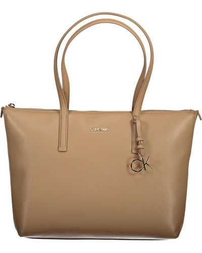 Calvin Klein Elegant Shoulder Bag With Chic Logo Detail - Natural