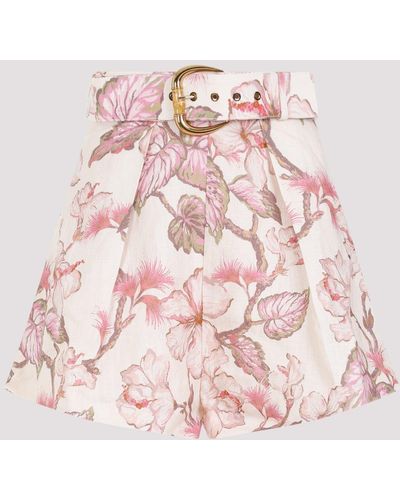 Zimmermann Coral Hibiscus Matchmaker Tuck Linen Shorts - Pink