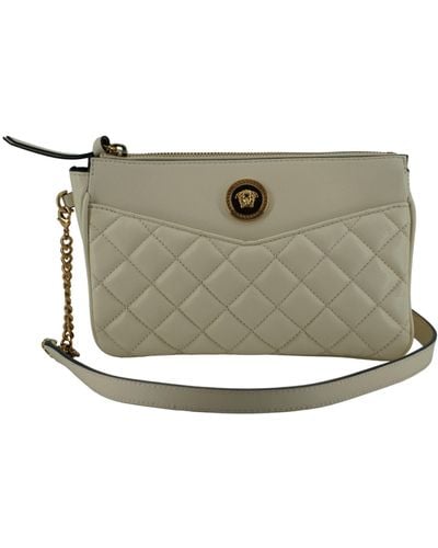 Versace White Lamb Leather Pouch Crossbody Bag - Natural