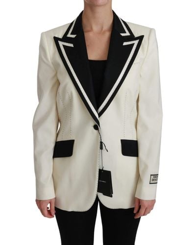 Dolce & Gabbana Wool Cream Single Breasted Coat Blazer Jacket - Multicolor