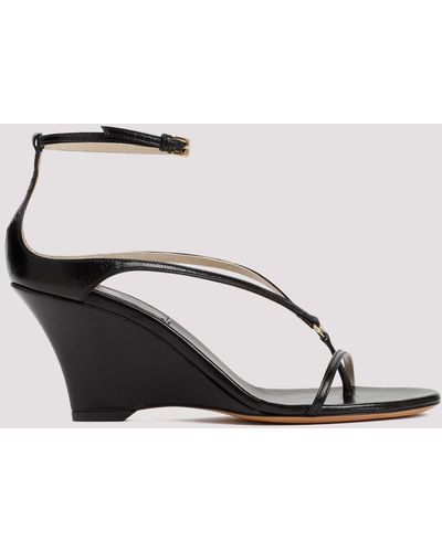 Khaite Black Marion Ankle Strap Wedge Leather Sandals - Brown
