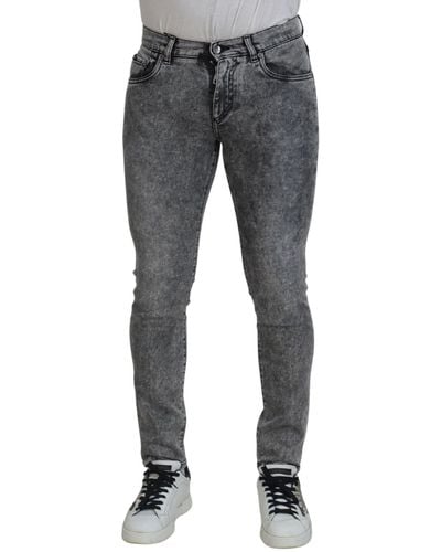 Dolce & Gabbana Grey Washed Cotton Slim Fitdenim Jeans - Black