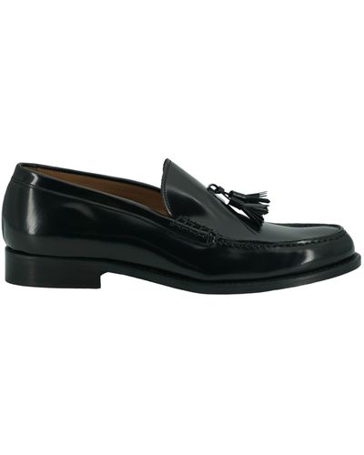 Saxone Of Scotland Black Spazzolato Leather Mens Loafers Shoes