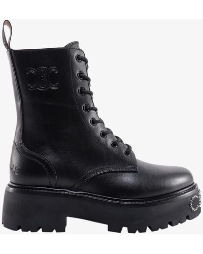 Celine Leather Lace-up Boots - Black