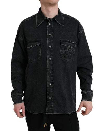 Dolce & Gabbana Cotton Long Sleeve Denim Casual Shirt - Black