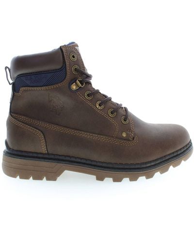 U.S. POLO ASSN. Elegant High Lace-Up Boots With Logo Accents - Brown