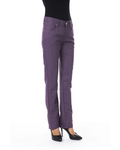 Byblos Chic Cotton-Blend Trousers - Purple