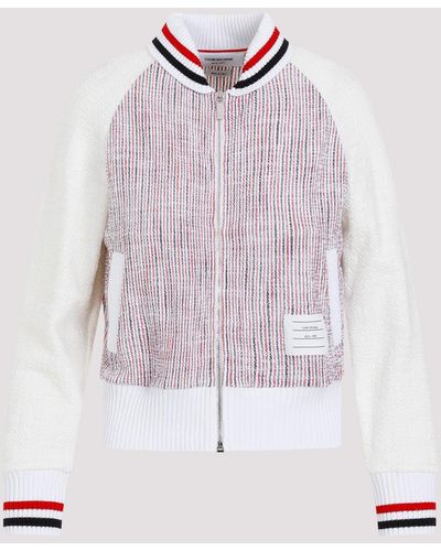 Thom Browne Red White And Blue Shawl Collar Bomber Cotton Jacket - Purple