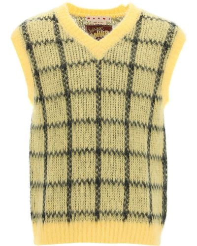 Marni Brushed-mohair Vest With Check Motif - Yellow