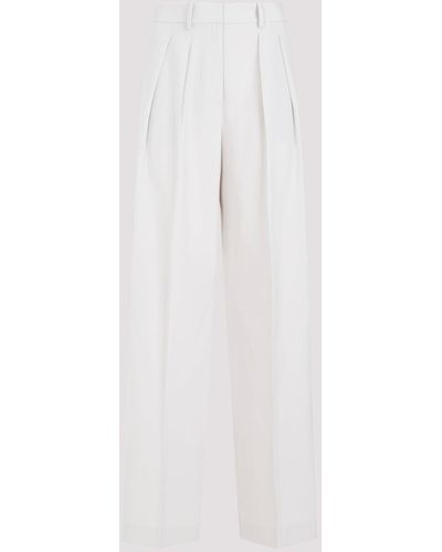 Theory Pumice Grey Double Pleat Trousers - White