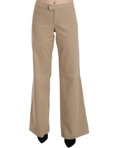 Just Cavalli Just Cavalli Cotton Mid Waist Flared Trousers Trousers - Natural