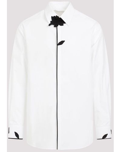 Valentino White Black Flowers Detail Ls Cotton Shirt