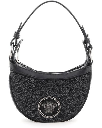Versace 'repeat' Crystal Mini Hobo Bag - Black