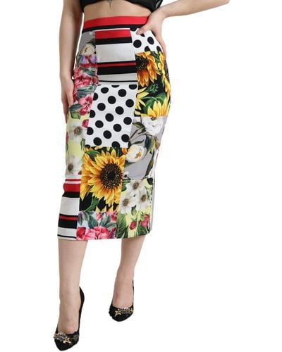 Dolce & Gabbana Multicolour Patchwork High Waist Pencil Cut Skirt - White