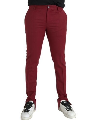 Dolce & Gabbana Wool Slim Fit Dress Trousers - Red