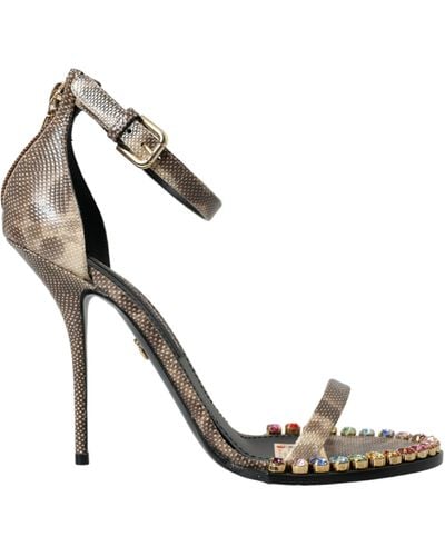 Dolce & Gabbana Exotic Leather Crystal Sandals Shoes - White