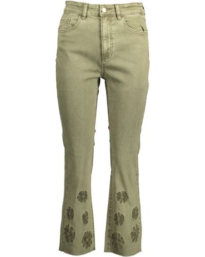 Desigual Embroidered Contrast Stitch Jeans - Green