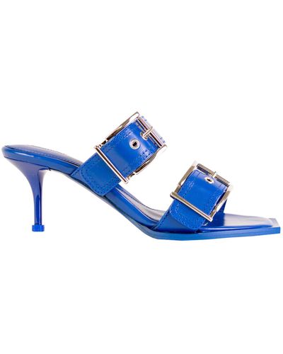 Alexander McQueen Elegant Heeled Buckle Sandals - Blue