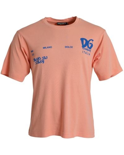 Dolce & Gabbana Coral Cotton Logo Print Short Sleeve T-Shirt - Pink